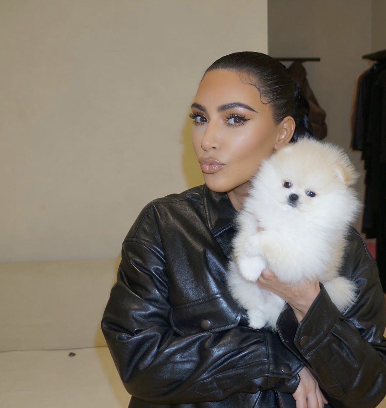 Kim Kardashian West with Puppy